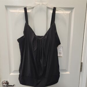 Time and Tru Black Ruched Camisole Swim Top